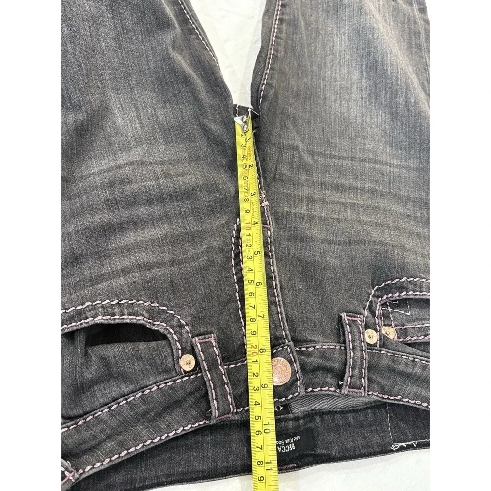 True Religion Becca Women Pink Big T Stitch Bootcut Jeans Washed Black Size 27